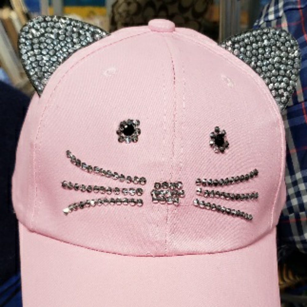 Bling Kitty Cat Pink Cap With Ears